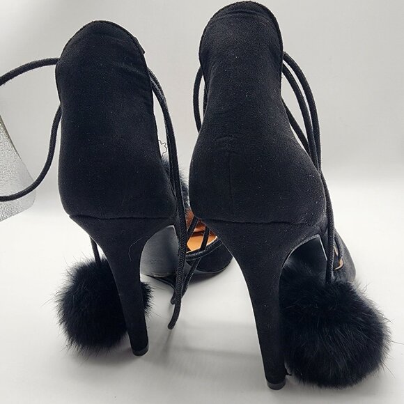 Yoki Elise  Women's Velvet Heels with Pom Poms Size 9.5 Black - Picture 7 of 14